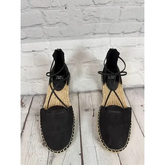 EILEEN FISHER Lala espadrille flat black sandals size 7.5 NWOB - Picture 2 of 10
